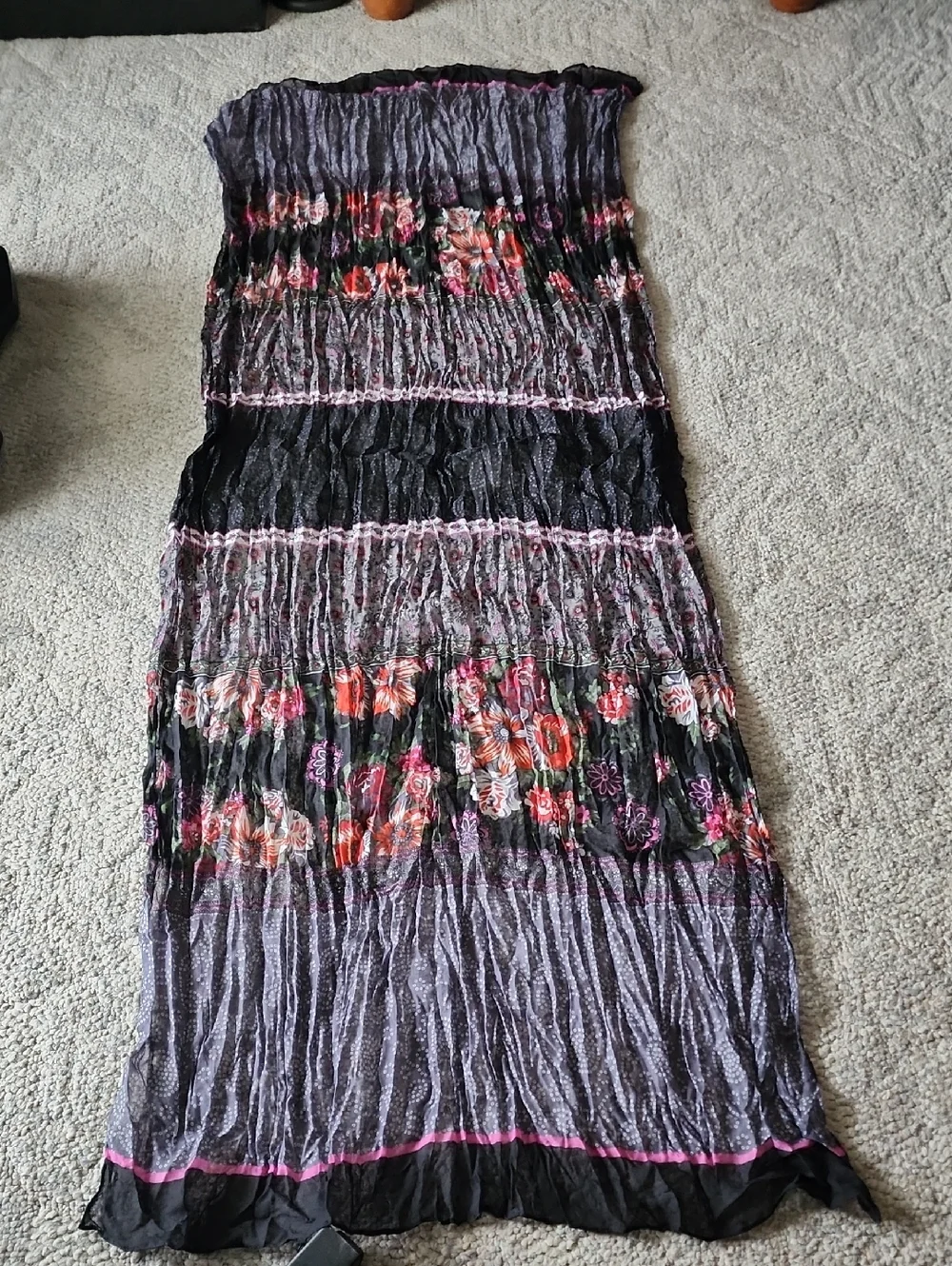 Sheer Boho Whimsygoth Indie Scarf Wrap in Black and Purple with Pink And Red